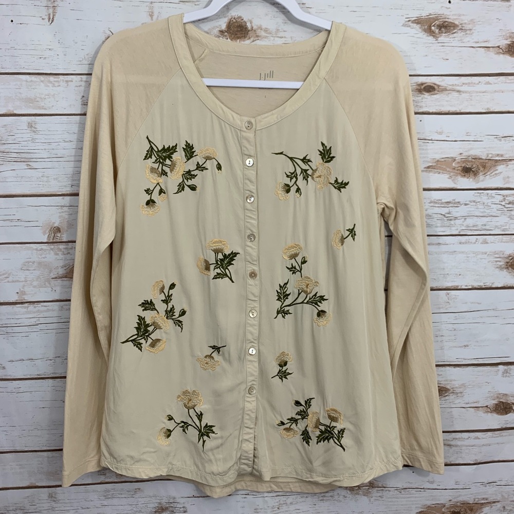 J Jill Floral Embroidered Button Career Blouse